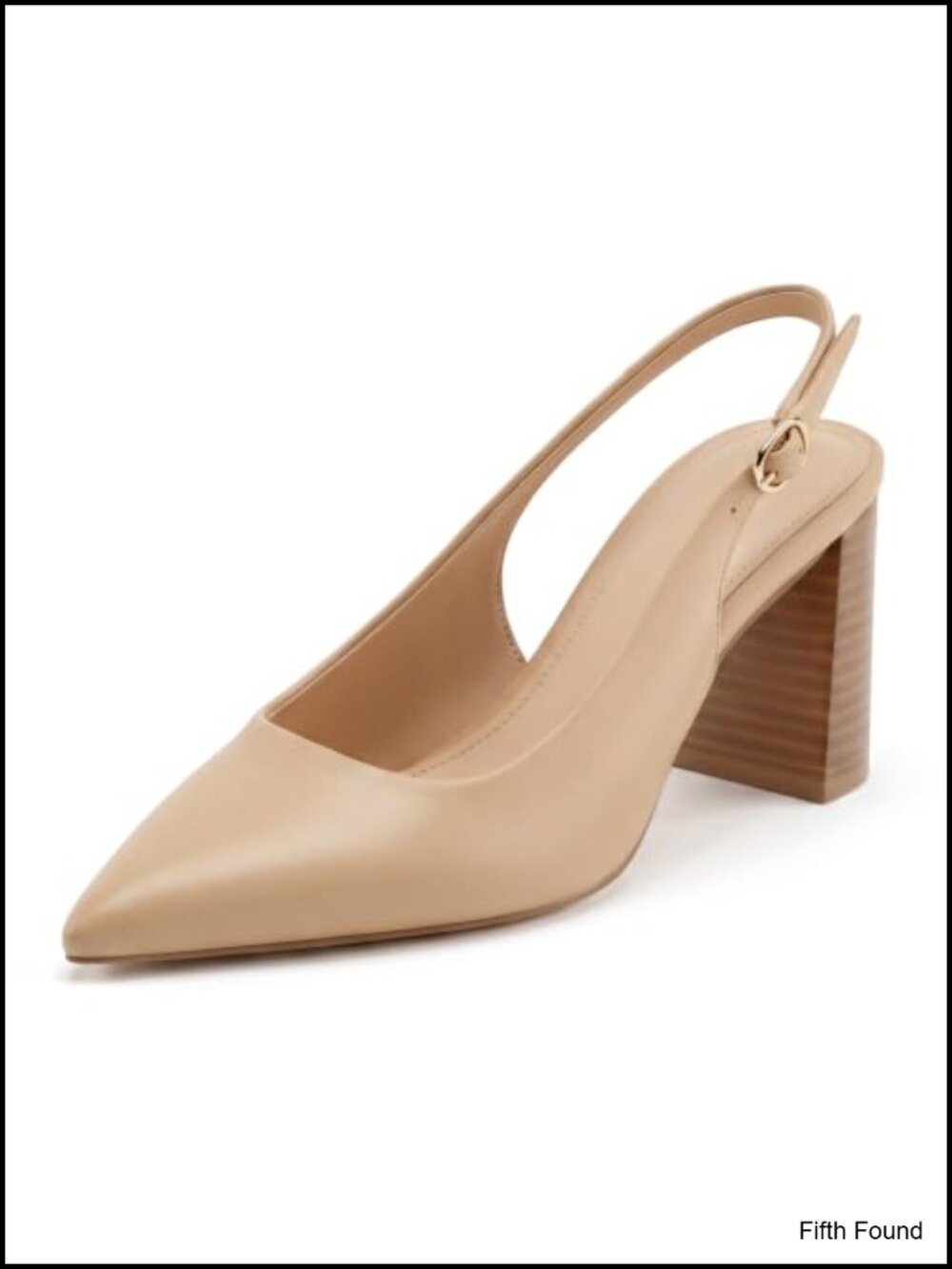 Faux Leather Chunky Heel Slingback Pointed Closed Toe Pumps